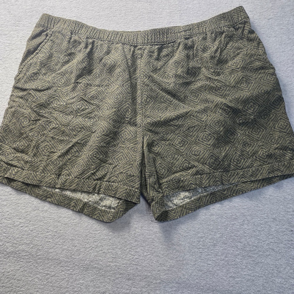 Linen Shorts Weatherproof Vintage Mens XXL Washable Geometric Green Pull On